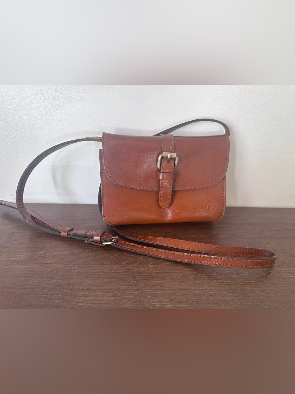 Patricia Nash Rustic Cognac Leather Buckle Crossbody